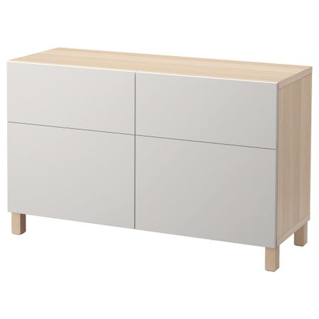 Комбинация для хранения с дверцами, ящиками БЕСТО, под беленый дуб, Лаппвикен светло-серый (120x40x74 см)