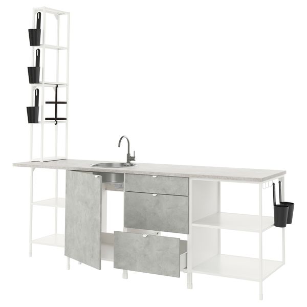 Кухня, 243x63.5x241 см, белый, под бетон IKEA BEGIVENHET БЕГИВЕНХЕТ 893.381.83 - фото 2