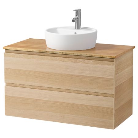 Шкаф п-раковину/столешн45/раковина ГОДМОРГОН/АЛДЕРН / ТОРНВИКЕН, под беленый дуб, бамбук (102x49x74 см)