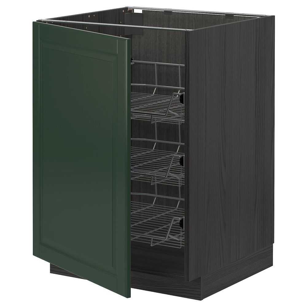 Напольный шкаф с проволочные ящиками, черный/Будбин темно-зеленый 60x60 см IKEA МЕТОД 593.129.57 - схема-чертеж с размерами