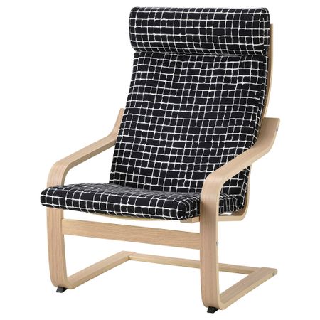 Кресло, дубовый шпон, беленый/Storudden белый, черный IKEA POÄNG 494.240.69