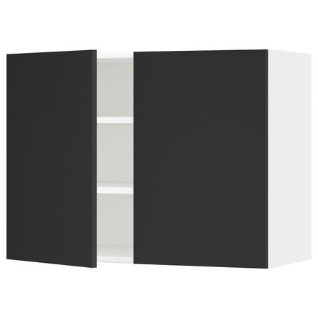 Навесной шкаф с полками/2дверцы, белый/Юдевалла антрацит 80x60 см IKEA METOD МЕТОД 292.403.87
