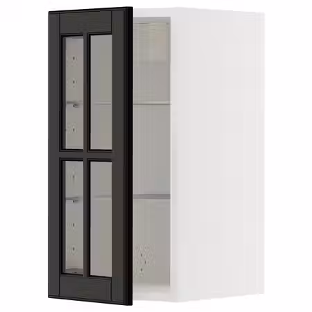 METOD Навесной шкаф/полки/стеклян дверца - белый/Bodbyn чёрный 30x60 см