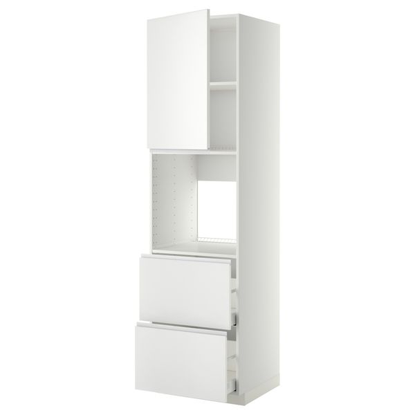 Высокий шкаф для духовки + дверца, 2 форнтальных, 2 высоких ящик МЕТОД / МАКСИМЕРА, белый, Нодста белый - фото 1