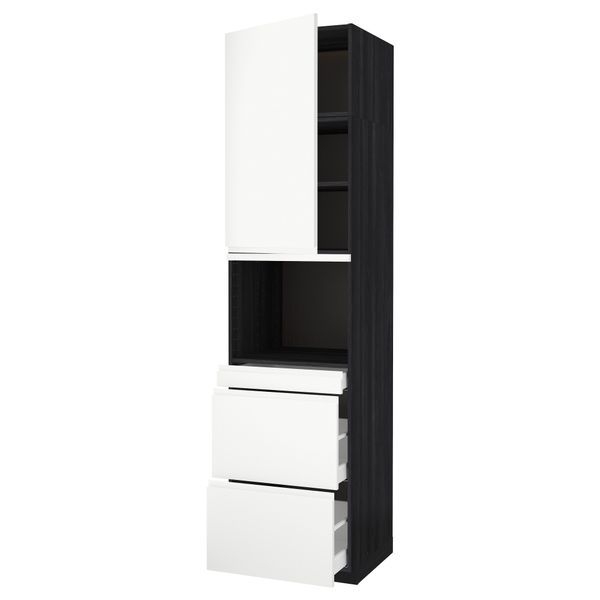 Высокий шкаф для СВЧ/дверца, 3 ящика МЕТОД / МАКСИМЕРА, черный, Воксторп белый - схема-чертеж с размерами