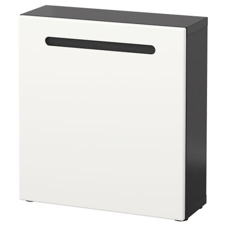 Стеллаж с дверью БЕСТО, черно-коричневый, Марвикен белый (60x20x64 см)