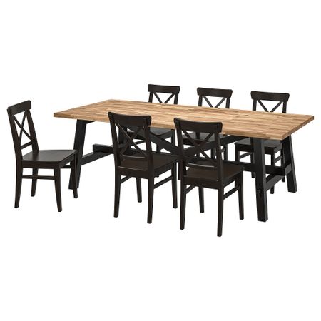 Стол и 6 стульев, акация, черный, 235x100 см IKEA INGOLF ИНГОЛЬФLF ИНГОЛЬФ, SKOGSTA СКОГСТА 094.826.93