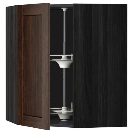 Угловой навесной шкаф с вращающейся секцией МЕТОД, черный, Эдсерум коричневый