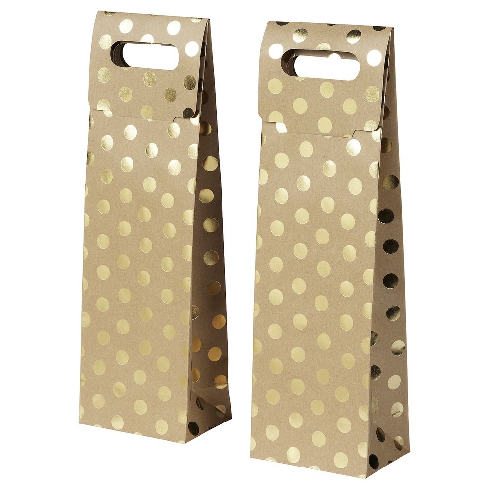 Подарочная упаковка для бутылки, орнамент «точки» коричневый/золотистый 13x41 см IKEA VINTER 2020 ВИНТЕР 2020 104.742.82 - фото 1