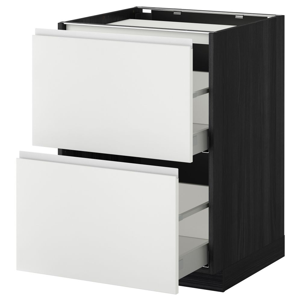 Напольный шкаф, 2 фронтальных панели, 3 ящика МЕТОД / МАКСИМЕРА, черный, Нодста белый - фото 1