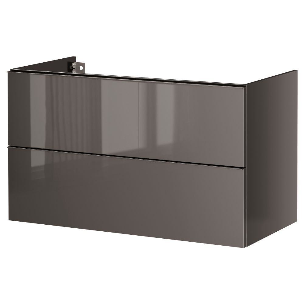 Шкаф для раковины с 2 ящиками ГОДМОРГОН, глянцевый серый - фото 1