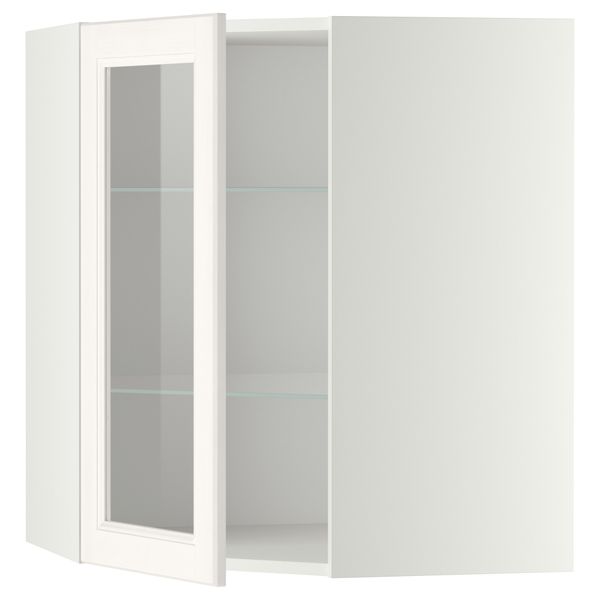 Угловой навесной шкаф с полками, стекляными дверцами МЕТОД, белый, Лаксарби белый - схема-чертеж с размерами