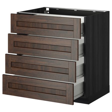 Напольный шкаф 4 фронтальных панели, 4 ящика МЕТОД / ФОРВАРА, черный, Эдсерум коричневый