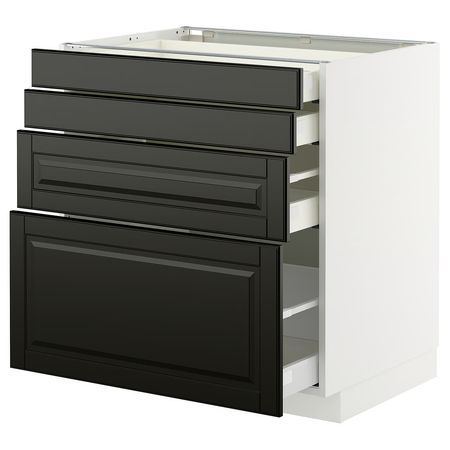 METOD / MAXIMERA Напольный шкаф 4 фасада/4 ящика - белый/Bodbyn чёрный 80x60 см