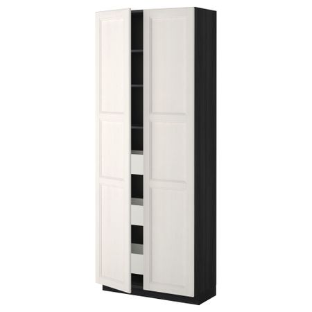 Высокий шкаф с ящиками, 2 дверцы МЕТОД / МАКСИМЕРА, черный, Лаксарби белый (80x37x200 см)
