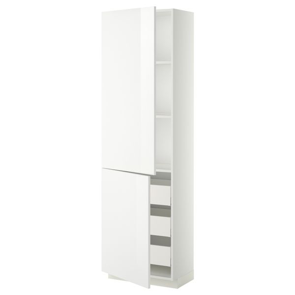Высокий шкаф + полки, 3 ящика, 2 дверцы МЕТОД / МАКСИМЕРА, белый, Рингульт белый - фото 1