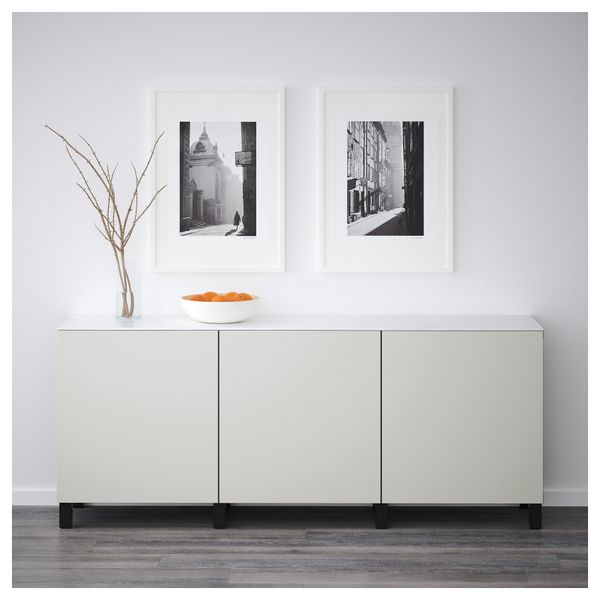 Комбинация для хранения с дверцами БЕСТО, черно-коричневый, Лаппвикен светло-серый (180x42x74 см) - схема-чертеж с размерами