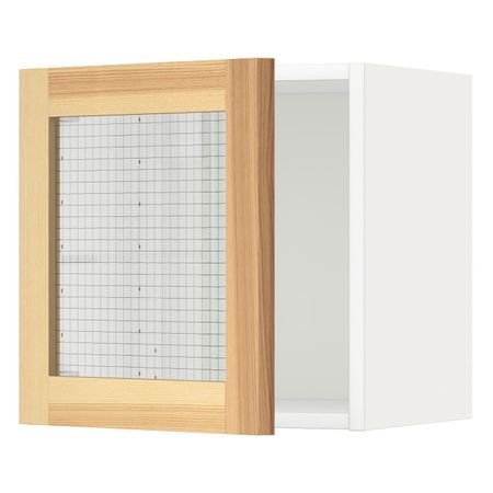Навесной шкаф со стеклянной дверцей, белый/Торхэмн ясень 40x40 см IKEA METOD МЕТОД 494.470.42