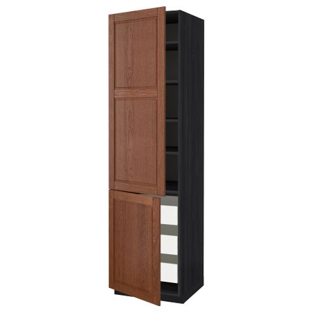 Высокий шкаф + полки, 3 ящика, 2 дверцы МЕТОД / ФОРВАРА, черный, Филипстад коричневый