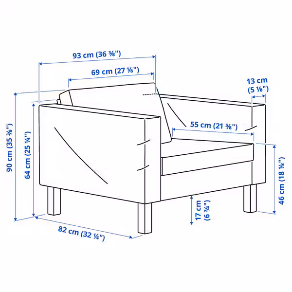 SALTSJÖBADEN САЛТСЁБАДЕН Кресло - схема-чертеж с размерами