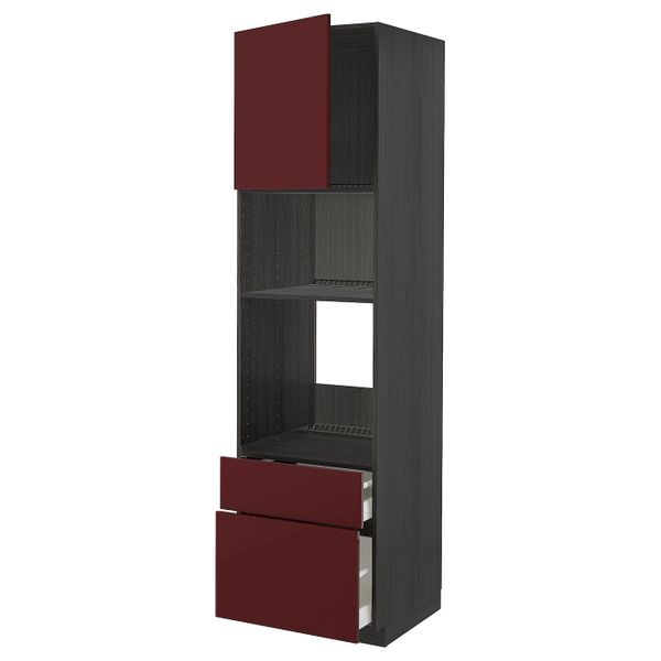 Высокий шкаф для духовки и СВЧ/дверца/2ящ, черный Калларп/глянцевый темный красно-коричневый 60x60x220 см IKEA МЕТОД / МАКСИМЕРА - схема-чертеж с размерами