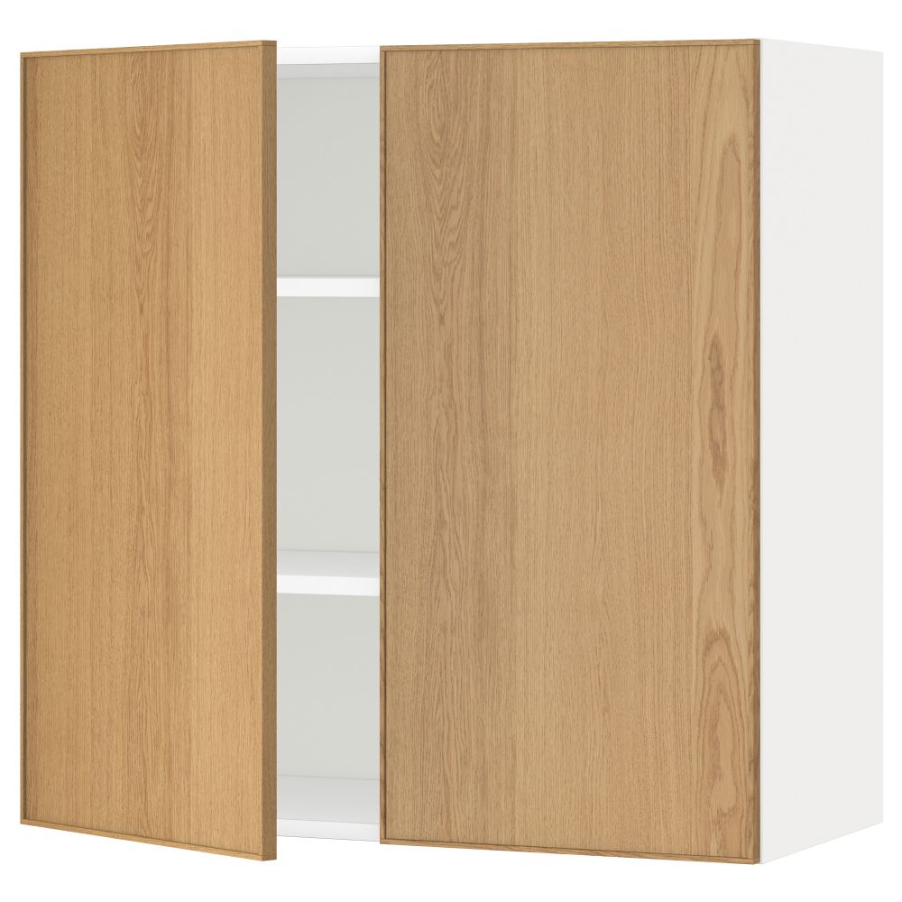 Навесной шкаф с полками, 2 дверцы МЕТОД, белый, Экестад дуб - схема-чертеж с размерами