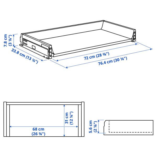 MAXIMERA Ящик, низкий - белый 80x37 см - схема-чертеж с размерами