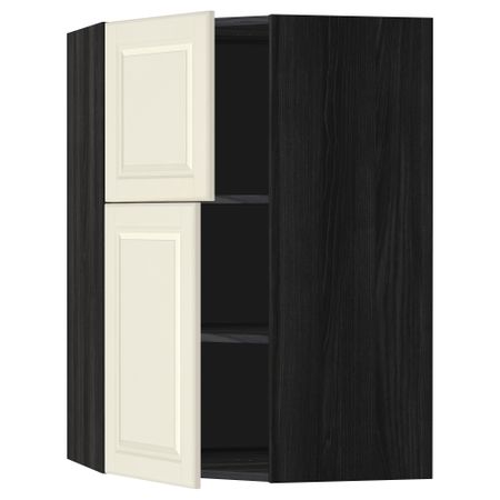 Угловой навесной шкаф + полки, 2 дверцы МЕТОД, черный, Будбин белый с оттенком (68x100 см)
