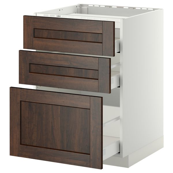 Напольный шкаф, 3 фронтальных панели, 3 ящика МЕТОД / МАКСИМЕРА, белый, Эдсерум коричневый - схема-чертеж с размерами