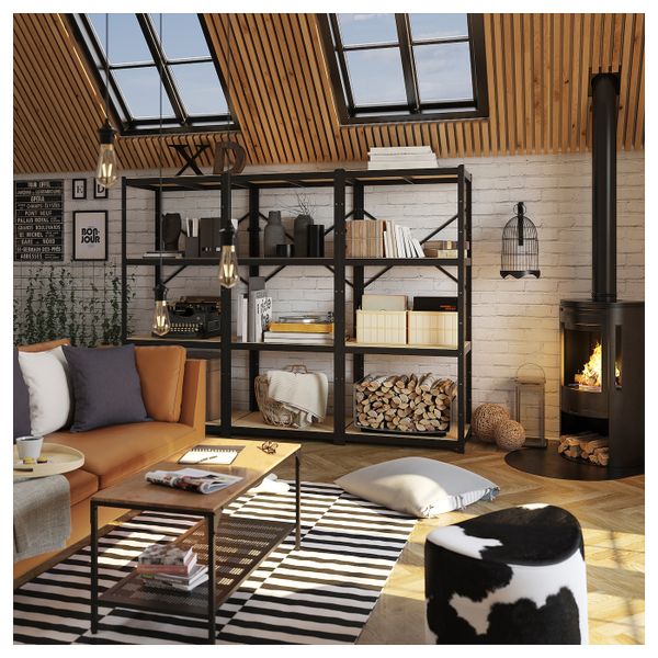 3 секции/полки, черный-дерево 254x55x190 см IKEA BROR БРУР 692.727.05 - фото 4