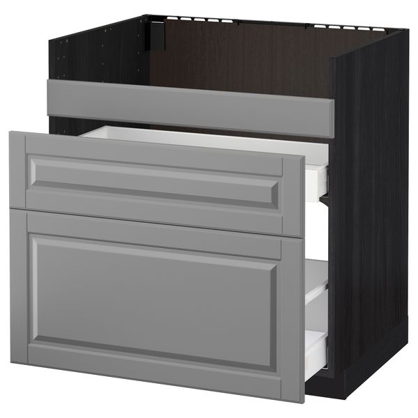 Напольный шкаф под мойку ДУМШЁ, 3 фасада, 2 ящика МЕТОД / МАКСИМЕРА, черный, Будбин серый - схема-чертеж с размерами