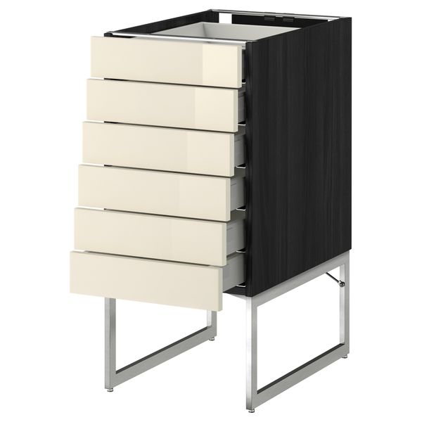 Напольный шкаф 6 фронтальных панелей, 6 нижних ящиков МЕТОД / МАКСИМЕРА, черный, Рингульт кремовый - схема-чертеж с размерами
