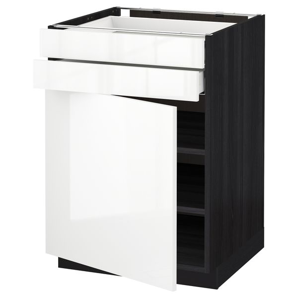 Напольный шкаф с дверцей, 2 ящиками МЕТОД / МАКСИМЕРА, черный, Рингульт белый - схема-чертеж с размерами