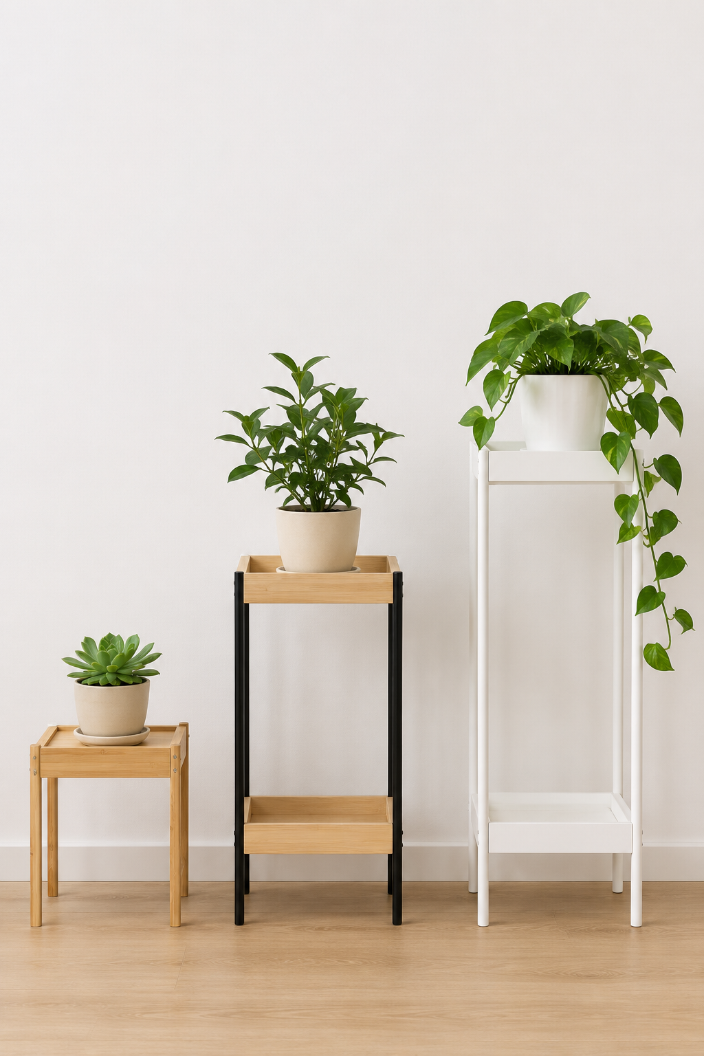 Три пьедестала IKEA разной высоты: DAKSJUS 21 см, VANILJSTÅNG 55 см, ALPVIDE 71 см