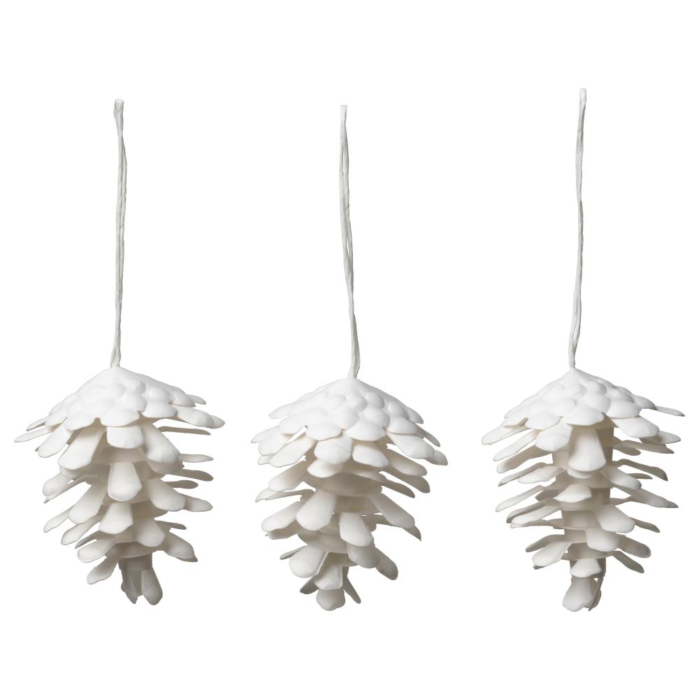 Украшение подвесное ВИНТЕР 2017, шишка белый (7 см) - фото 1