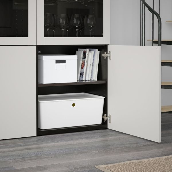 Комбинация для хранения + стеклянная дверц, черно-коричневый, Лаппвикен светло-серый прозрачное стекло 120x40x192 см IKEA БЕСТО - схема-чертеж с размерами