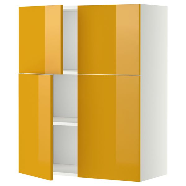 Навесной шкаф с полками, 4 дверцы МЕТОД, белый, Ерста желтый (80x100 см) - схема-чертеж с размерами