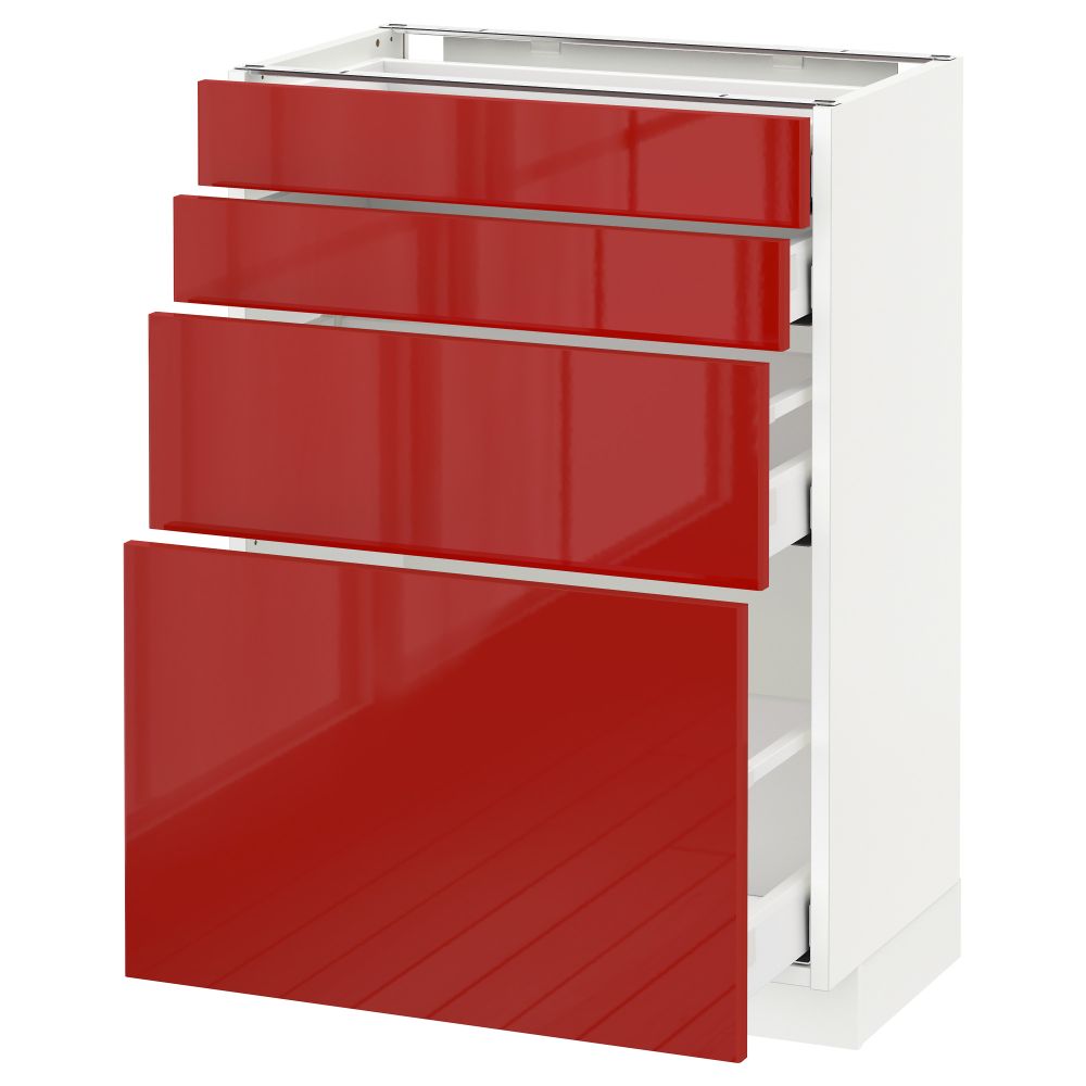 Напольный шкаф 4 фронтальных панели, 4 ящика МЕТОД / МАКСИМЕРА, белый, Рингульт красный - схема-чертеж с размерами