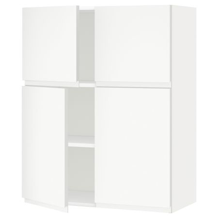 Навесной шкаф с полками, 4 дверцы МЕТОД, белый, Воксторп матовый белый белый (80x100 см)