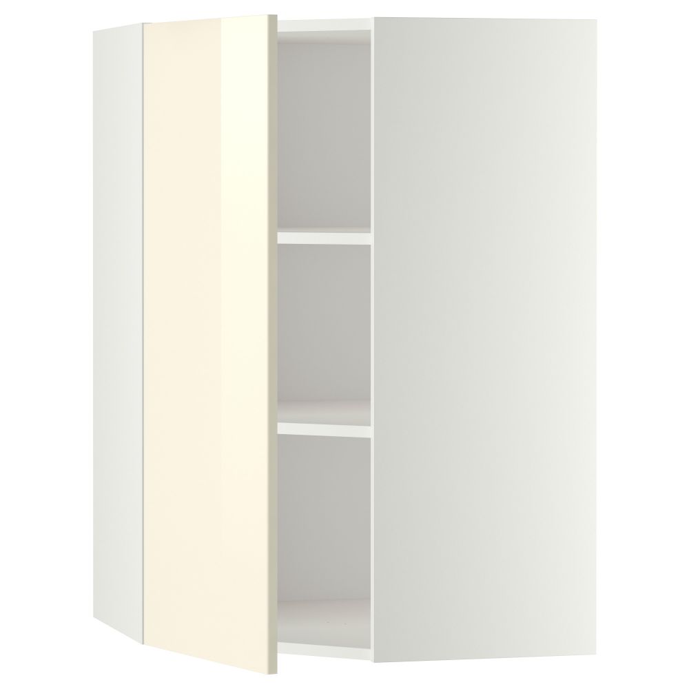 Угловой навесной шкаф с полками МЕТОД, белый, Рингульт кремовый - схема-чертеж с размерами