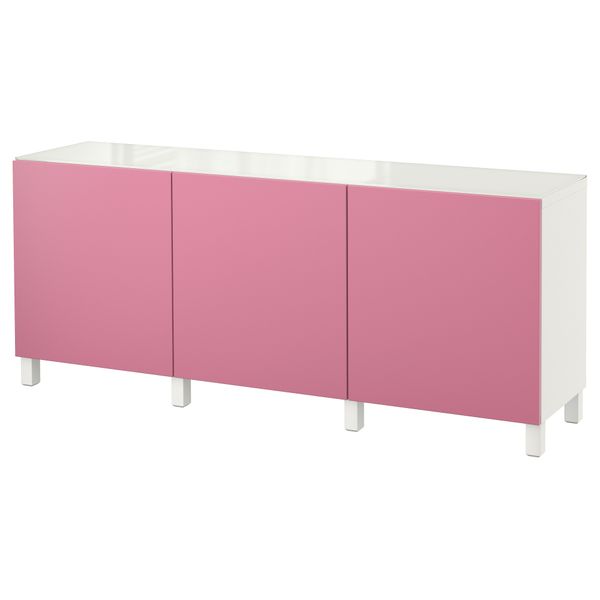 Комбинация для хранения с дверцами БЕСТО, белый, Лаппвикен малиновый (180x40x74 см) - фото 1