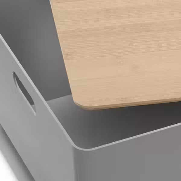 KUGGIS Контейнер с крышкой - светло-серый/бамбук 37x54x21 см - схема-чертеж с размерами