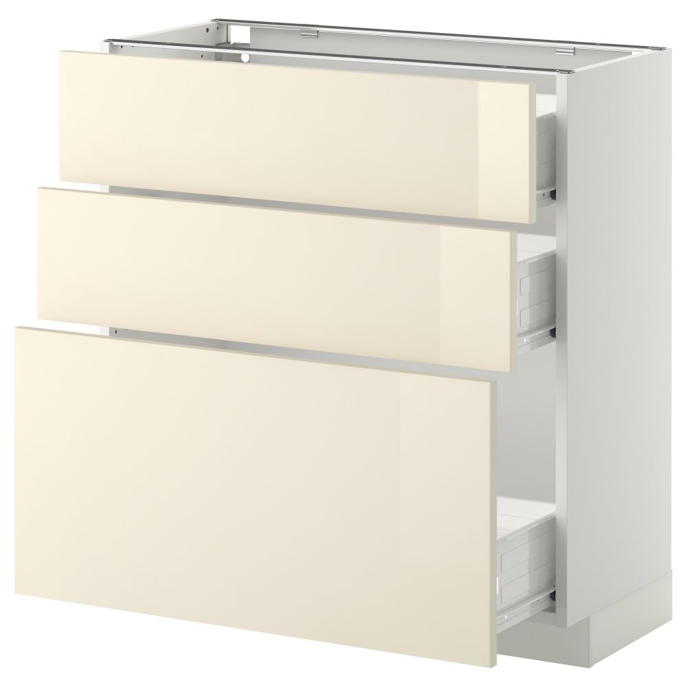 Напольный шкаф с 3 ящиками МЕТОД / ФОРВАРА, белый, Рингульт кремовый - схема-чертеж с размерами