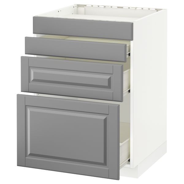 Напольный шкаф для духовки, 4фасада, 3 ящика МЕТОД / ФОРВАРА, белый, Будбин серый - схема-чертеж с размерами