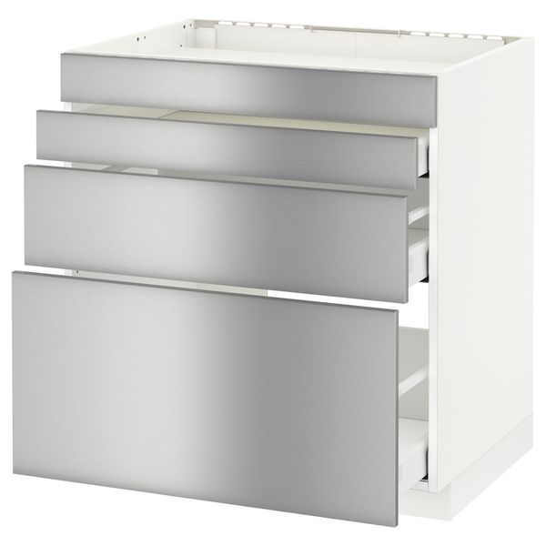 Напольный шкаф для духовки, 4фасада, 3 ящика МЕТОД / МАКСИМЕРА, белый, Гревста нержавеющ сталь - схема-чертеж с размерами