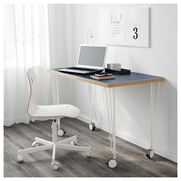 Стол ЛИННМОН / КРИЛЛЕ, синий, белый (120x60 см) - фото 2