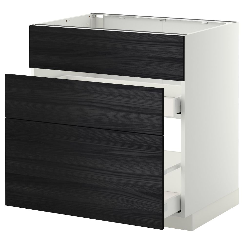 Напольный шкаф под мойку + 3 фронтальных панели, 2 ящика МЕТОД / МАКСИМЕРА, белый, Тингсрид черный - схема-чертеж с размерами