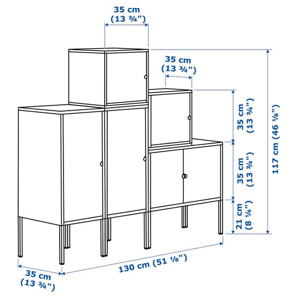 Комбинация для хранения, темно-синий красный, оранжевый, серый/темно-зеленый 130x117 см IKEA ЛИКСГУЛЬТ 792.488.66 - схема-чертеж с размерами