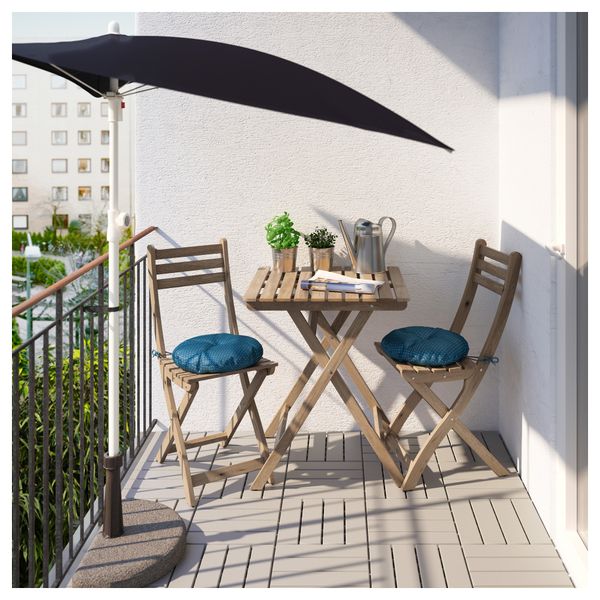 Стол + 2 стула, для сада АСКХОЛЬМЕН, серо-коричневая морилка, Иттерон синий - фото 2