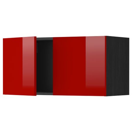 Навесной шкаф с 2 дверями МЕТОД, черный, Рингульт красный (80x40 см)